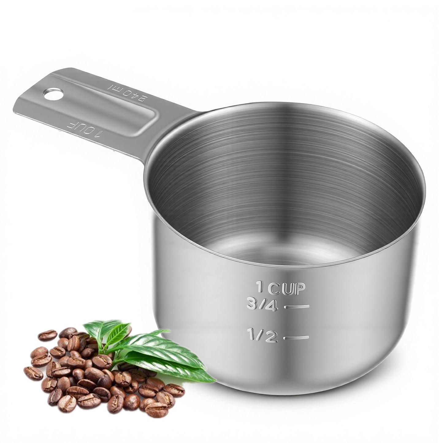 Stainless Steel Measuring Cups, 240ml Metal Measuring Scoop for Cooking and Baking, Easy-Pour Spouts Dishwasher Safe Kitchen Essential Wet and Dry Ingredients