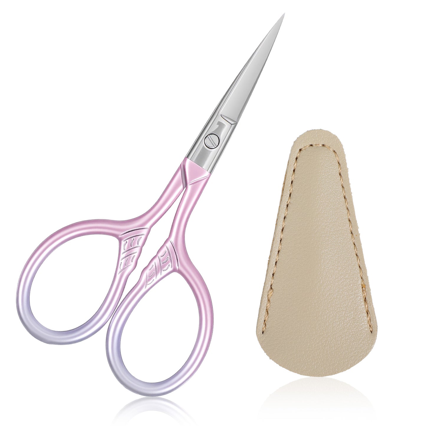 3.5 Inch Pink Eye Brow Scissors Stainless Steel Straight Tip Small Eyebrow Scissor for Personal Care, Professional Grooming Cosmetic Shears for Eyebrows, Mustache & Beard Hair Trimming