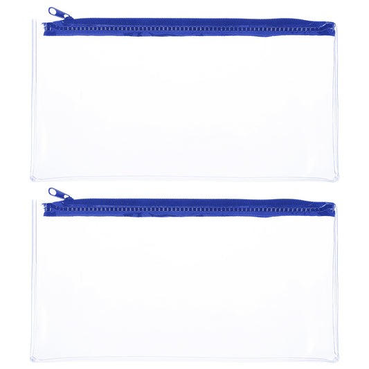 Ymapinc 2Pcs Clear Plastic Pencil Pouch with Zipper, Transparent Waterproof Plastic Pencil Case for Cosmetic Office Worker Currency Exam Small Pen Case