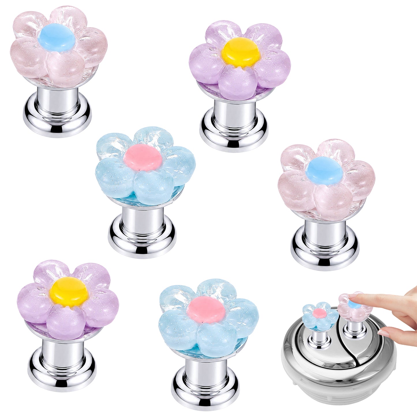 Shimmeroo 6Pcs Flower Shaped Toilet Button Pusher Toilet Push Button Topper