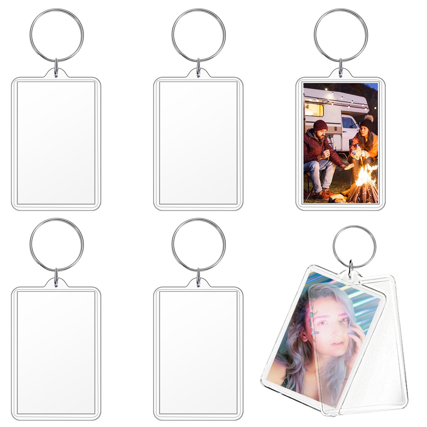 Nogeqi 6PCS Clear Photo Keychain, Double Sided Picture Keychain Photo Frame, Personalised Blank Keychains Picture Holder with Split Ring for Insert 3 X 2 Inch Photos