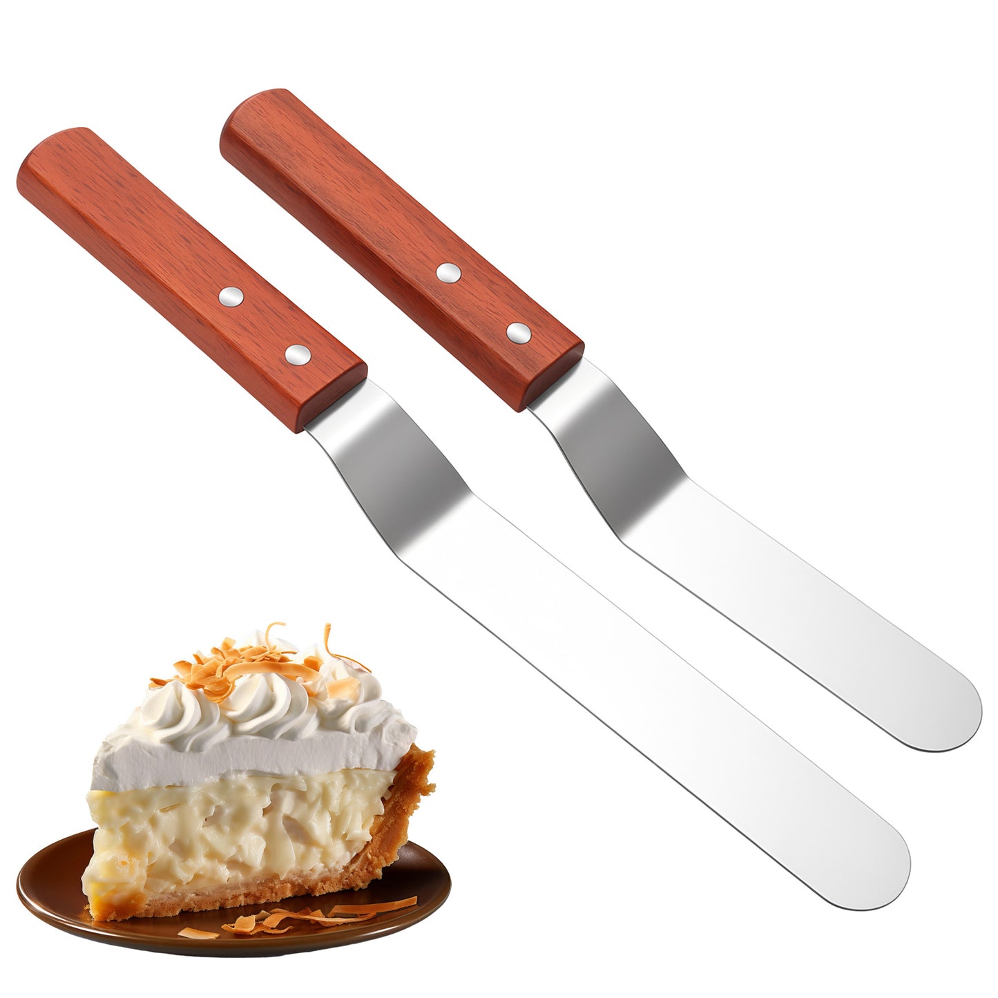 2PCS Offset Spatula, Stainless Steel Cake Decorating Spatula, Icing Spatulas 6 and 8 Inch Professional Angled Cake Spatulas Plastic Frosting Handle for Home Kitchen or Bakery