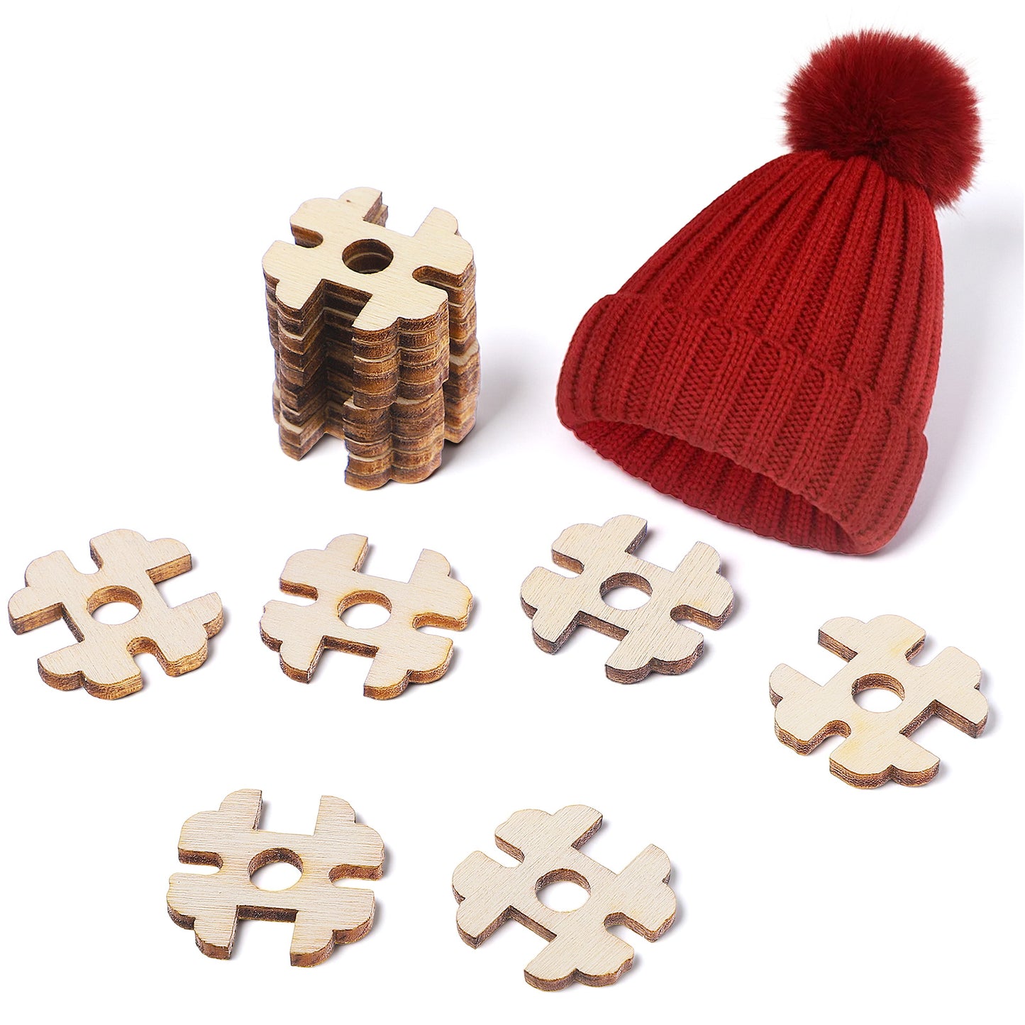 50 Pcs Pom Poms Buttons for Hats Removable Wooden Pompom Buttons Beanie Knitted Crochet Holder, Faux Fur Pom Poms Holder Keepers Fastener for Knitting Beanies Caps DIY Craft Decoration