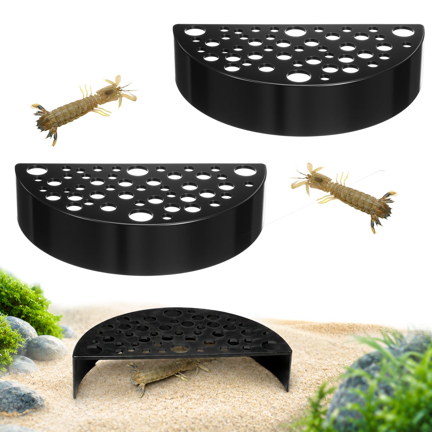 Chsoejuf 2 Pack Black Shrimp Cave Tank Accessories with Multi-sized Holes