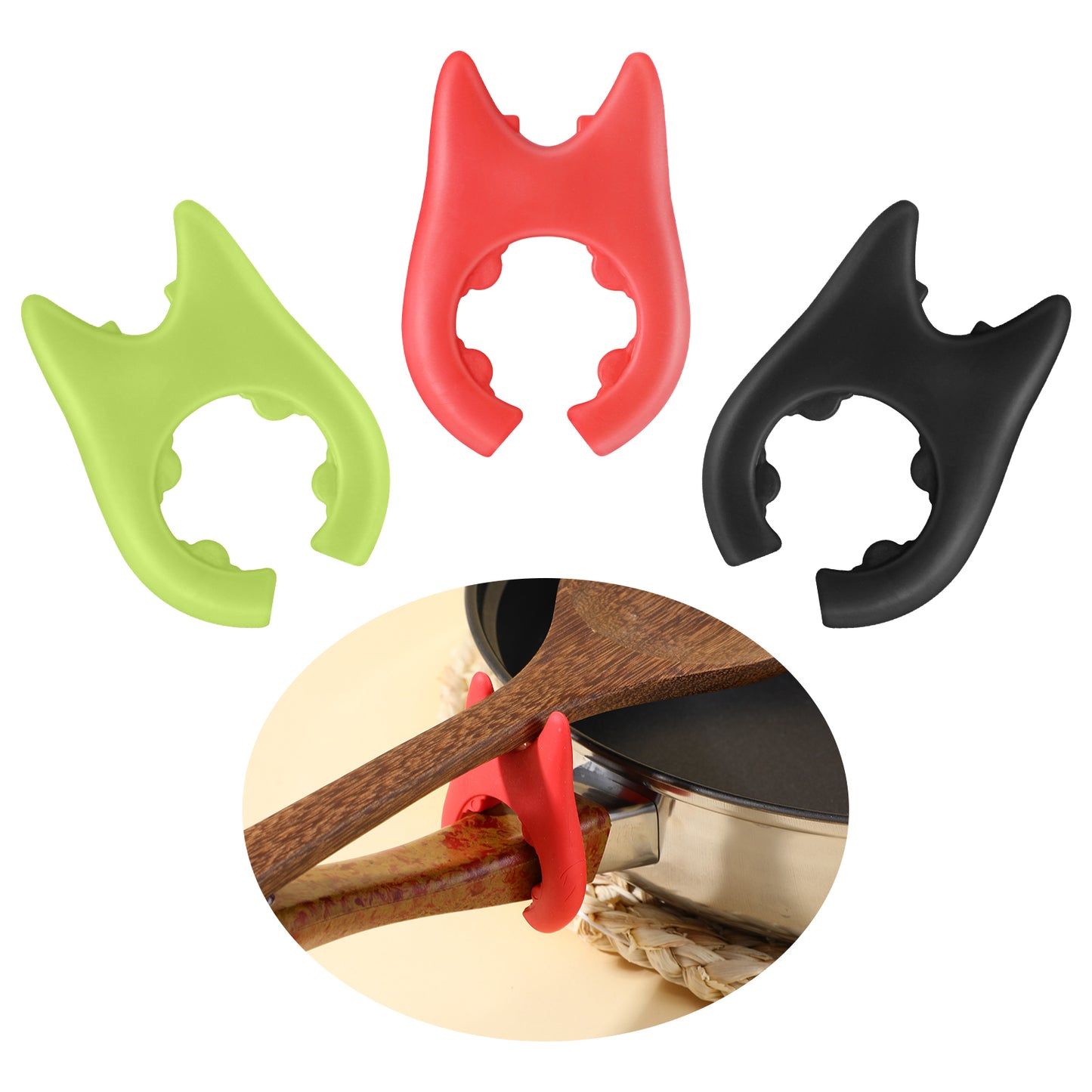 Mabor 3Pcs Spoon Holder for Pot, Silicone Spoon Pot Pan Holder, Spoon Rest for Cooking, Silicone Pot Clip Spoon Rest, Heat Resistance Non-Slip Cute Mini Stove Top Spatula Holder