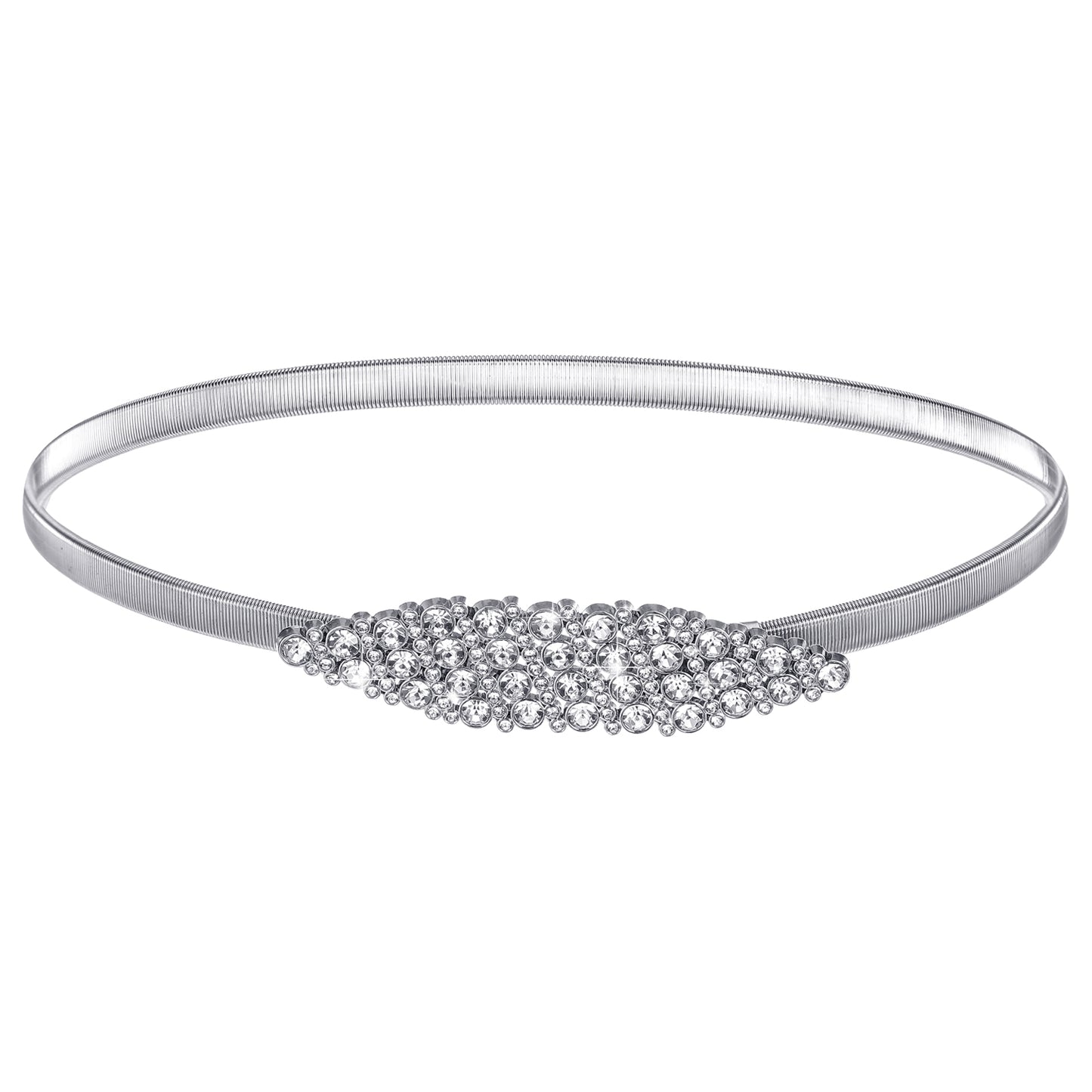 Shimmeroo Silver Belt for Woman,Elastic Thin Waist Belt,Adjustable Skinny Metal Midriff Strap for Women Evening Dresses Everyday Wear Waist Accessories