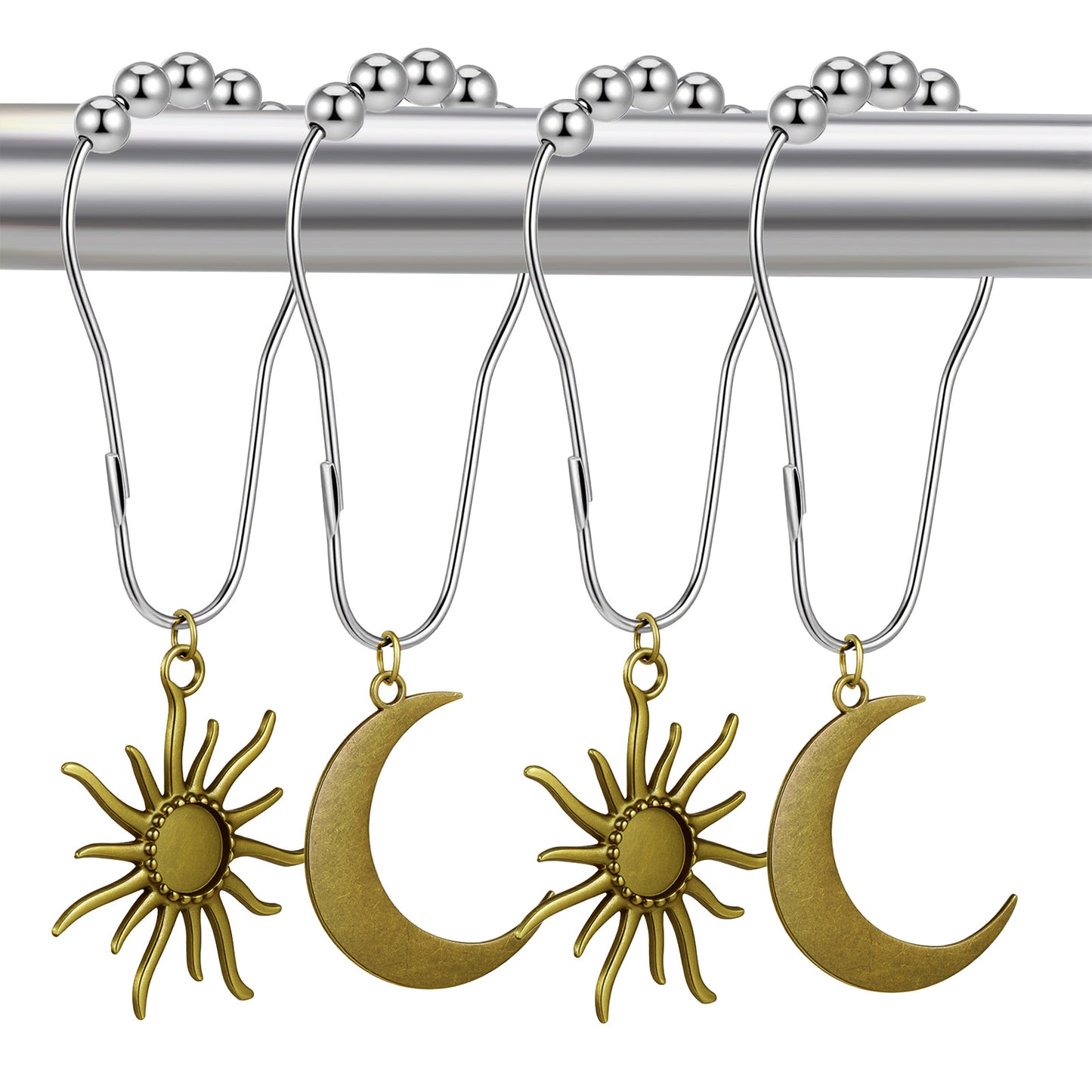 RAHHLIZS 12PCS Sun Moon Celestial Shower Curtain Hooks, Retro Gothic Decorative Shower Rod Hooks, Whimsical Shower Curtain with Moon Shower Curtain Hooks Rings