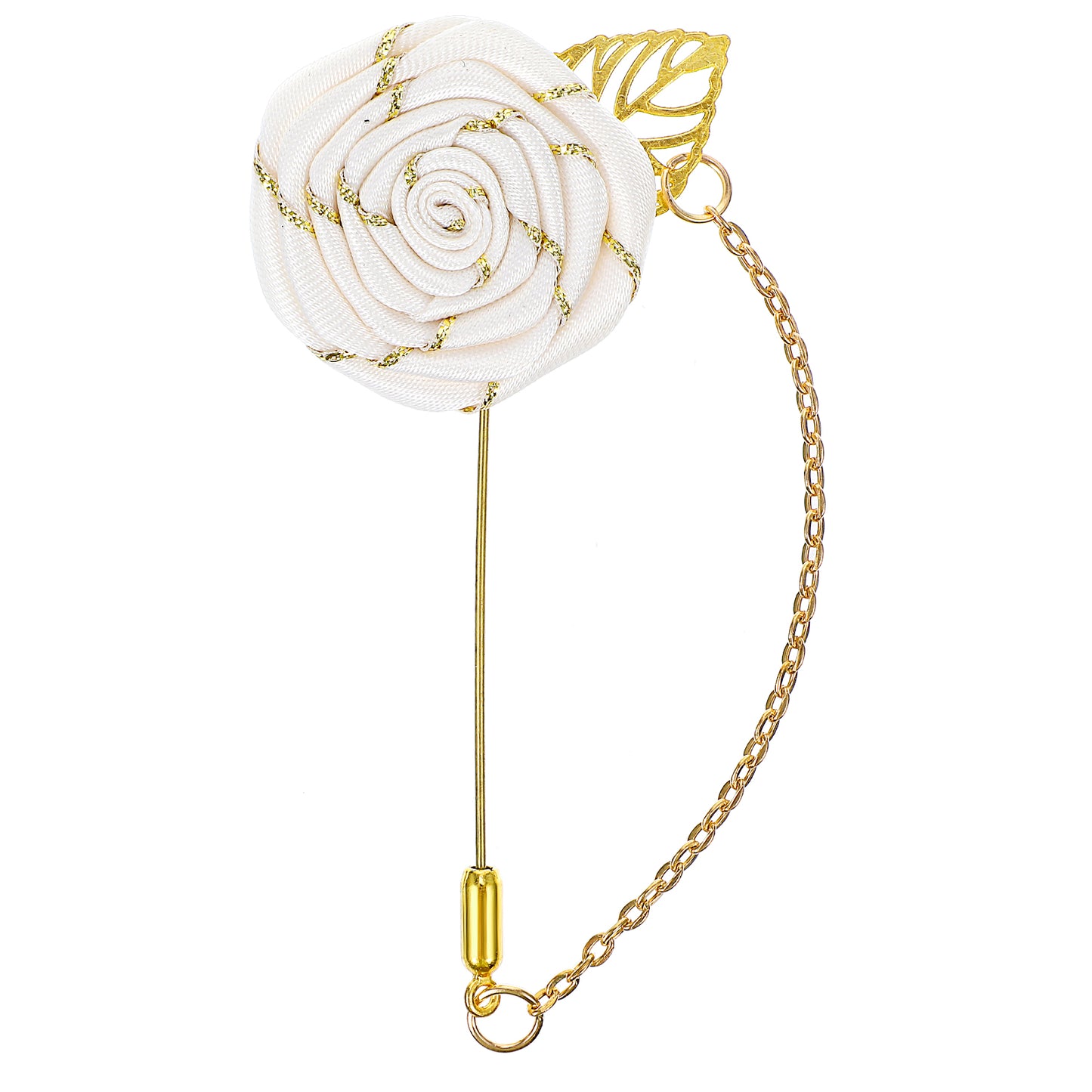 Gold Lapel Pin for Men,Ymapinc Gold Foil Brooch Men's White Flower Pin Men's Satin Lapel Pin with Metal Chain Suitable for Suits, Professional Suits, Tuxedo Groom Wedding Brooch