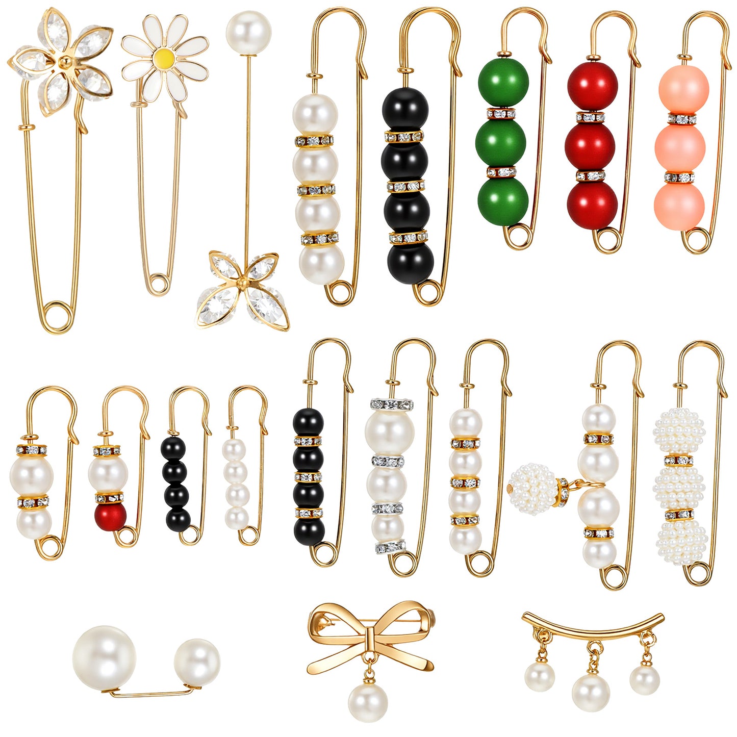 20 Pieces Crystal Pearl Brooch Safety Pins, Button Pin Pant Waist Tightener Pins for Clothes Sweater Shawl Collar Dress Cardigan Shirt Jeans Decoration Accessories for Women Girls (Decorative)