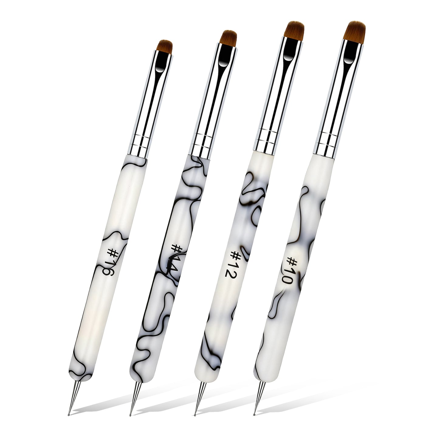 4 Pcs French Nail Brush Set French Tip Brush and 2 Way Dotting Tool for Nails Gel Acrylic Nails Art Design Pen Professional Nail Clean Up Brushes for Salon Manicure Beginners(White)