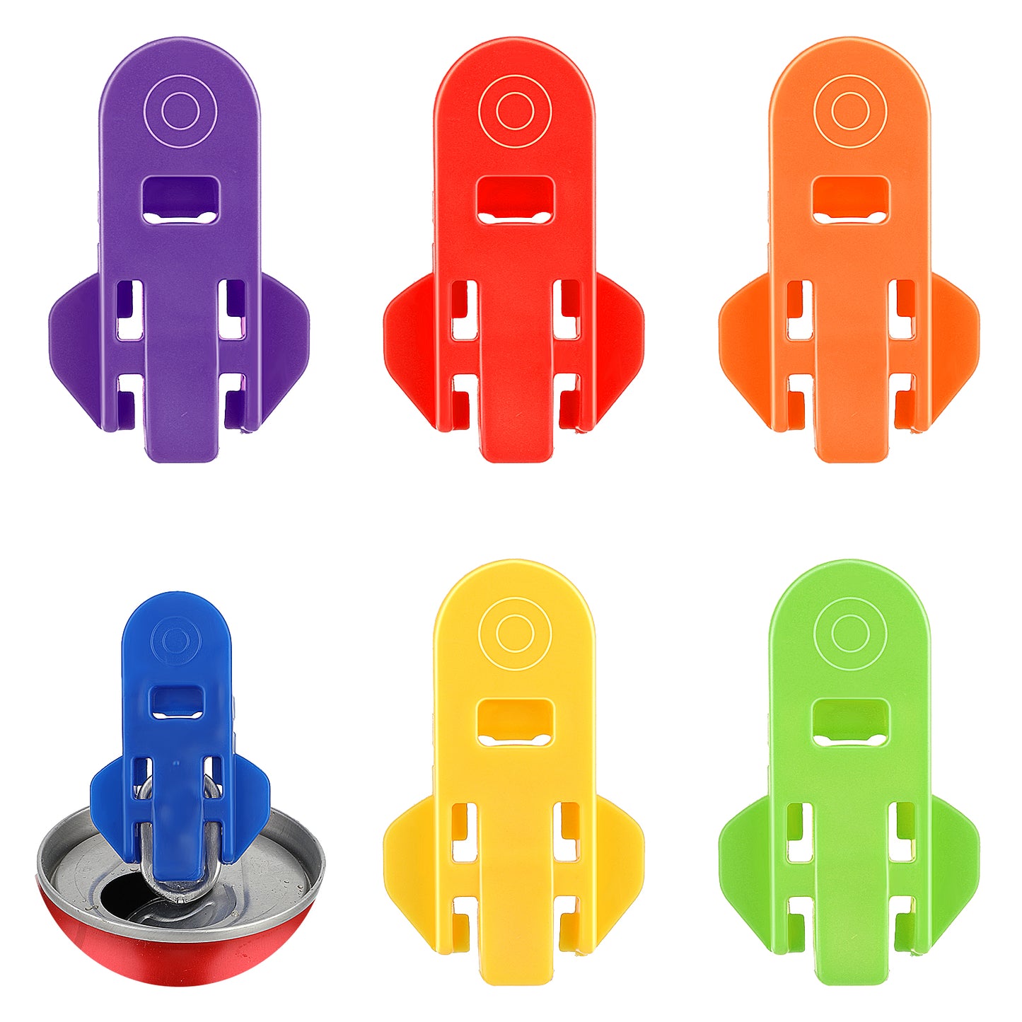 6 Pack Manual Easy Can Opener, Colorful Soda Beer Can Protector, Plastic Beer Leakproof Can Cover Protector Shields for Coke, Beer, Soda, Aluminum Beverage, Can Tab Opener Tool