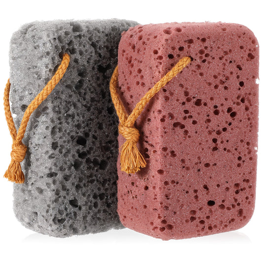 Ymapinc 2 Pcs Body Shower Sponge, Large Size Exfoliating Bath Sponges for Bathroom Soft Loofah Sponge Scrubber Body Cleaning Accessories for Men Women (Gray Red-Brown)