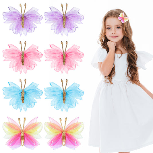 Tyqour 8Pcs Tulle Mesh Butterfly Hair Clips Mini Butterfly Hair Barrettes Colorful Realistic Butterfly Alligator Hair Pins Cute Hair Accessories For Women Girls Wedding Halloween Cosplay Party Decor