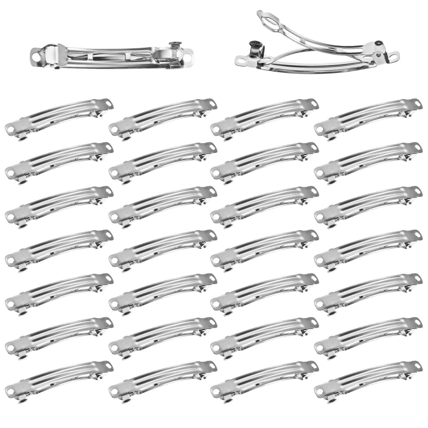 30 PCS 2.4 Inch Blank French Barrette Hair Clips, Silver Blank Rectangle Metal French Barrette Metal DIY Craft Automatic Spring Snap Hair Clips Clasps Accessories for Women Girls Teens