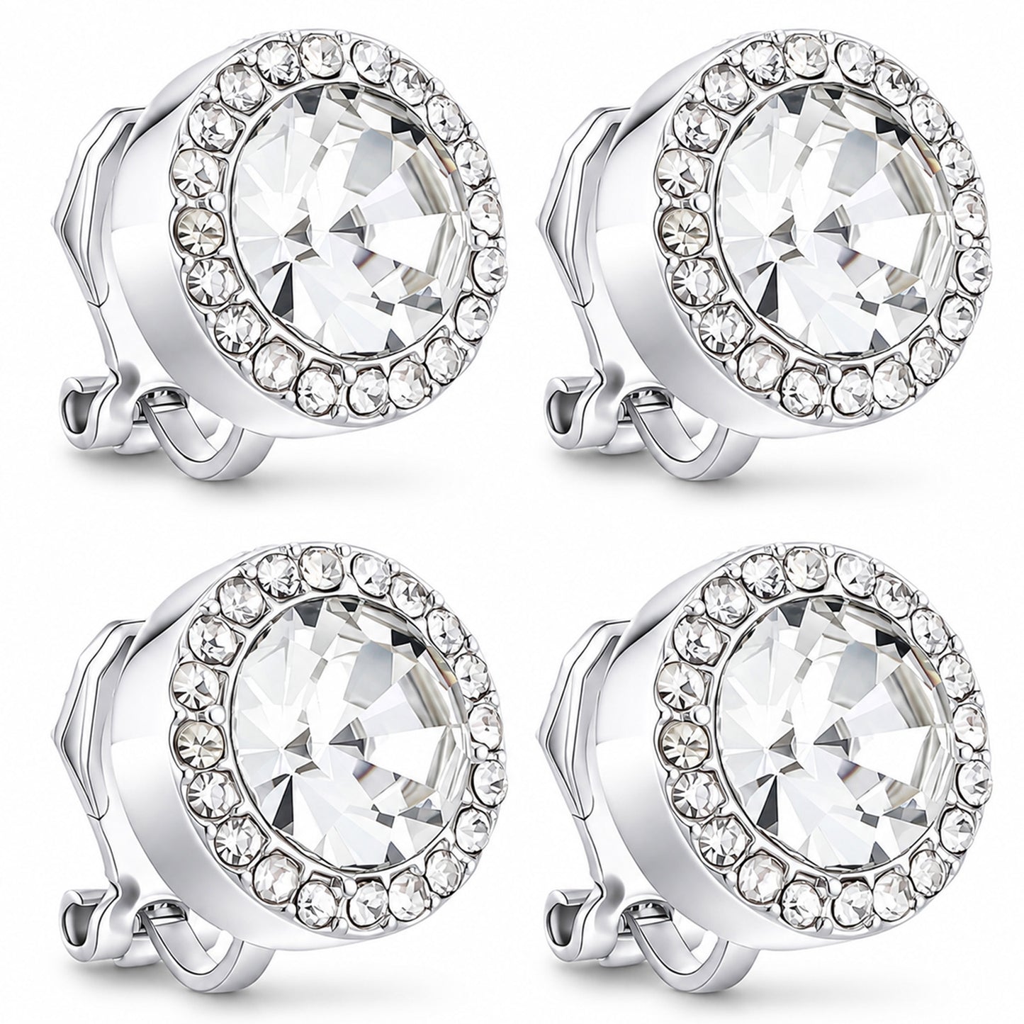 Mabor Silver Clip on Earrings Women Cubic Zirconia Clip on Studs