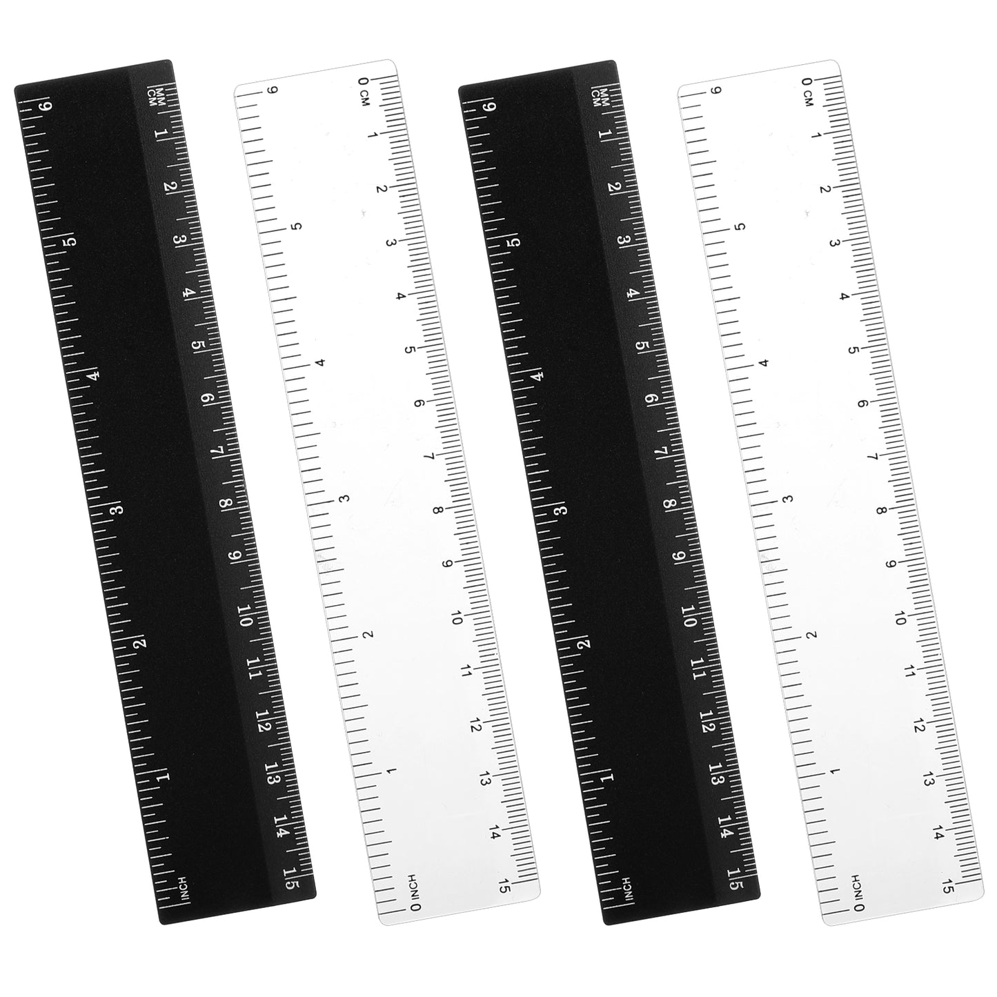 4 Pcs 6inch Plastic Straight Ruler Set, Clear Small Ruler Dual-Scale Shatterproof Measuring Tool Rulers Plastic Straight Rulers with Centimeters and Inches for School, Office, Home