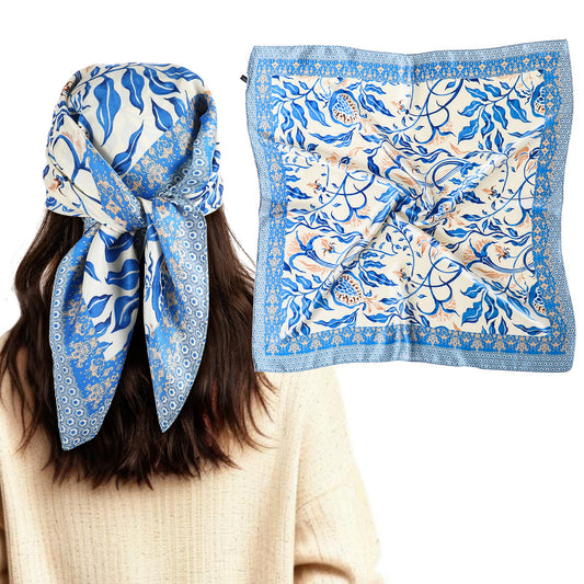 Ymapinc Silk Head Scarf for Women - 27.56'' x 27.56'' Blue Satin Scarf, Elegant Hair Accessories, Women's Scarves & Wraps