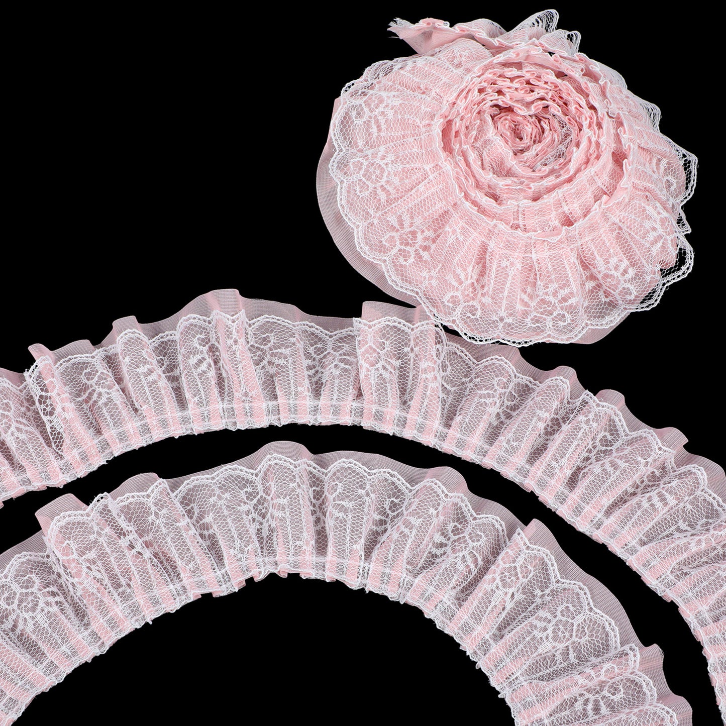 RAHHLIZS 11 Yards Pink Lace Ribbon, 2-Layer Pleated Lace Trim for Sewing