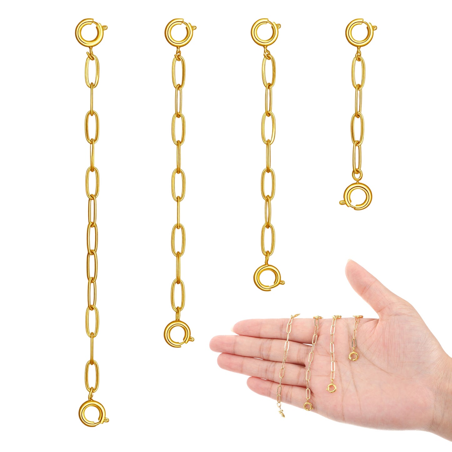 4pcs Necklace Extenders for Women - Gold Plated Jewelry Chain Extenders with Spring Clasps, Adjustable Necklace Chain for Jewelry Making