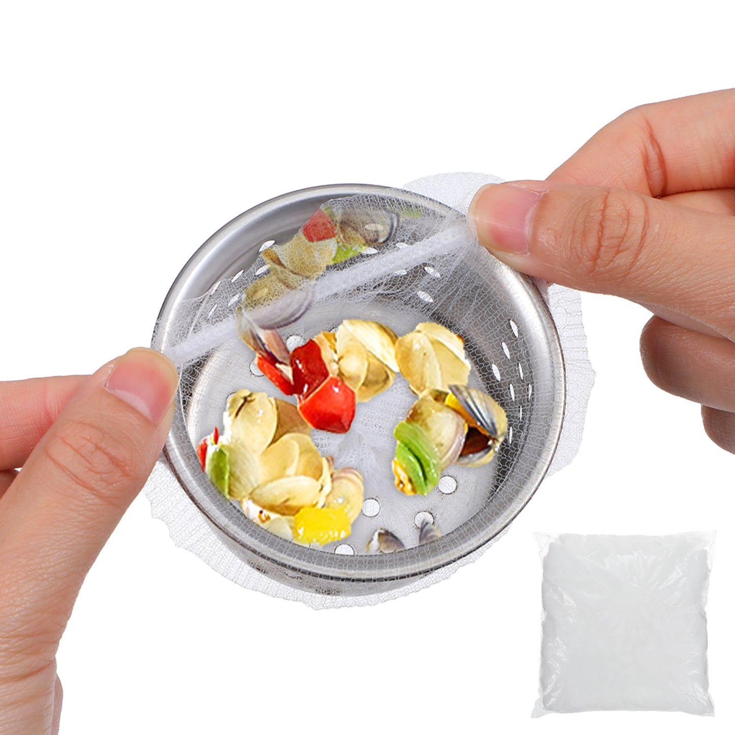 100Pcs Disposable Mesh Sink Strainer Bags Drain Nets for Kitchen Sink Drain Covers for Sourdough Prevents Clogging by Trapping Debris, Hair, and Particles