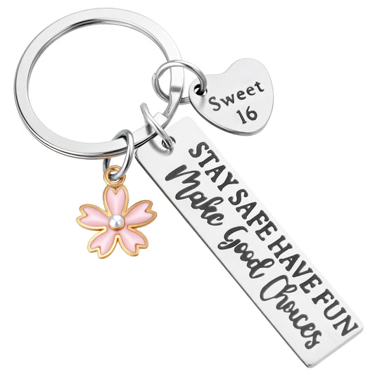 Ymapinc Sweet 16 Gifts for Girls - 16th Birthday Keychain, Stainless Steel Keepsake Gift for Daughter Sister Friends, Sweet 16 Party Decorations & Birthday Celebration