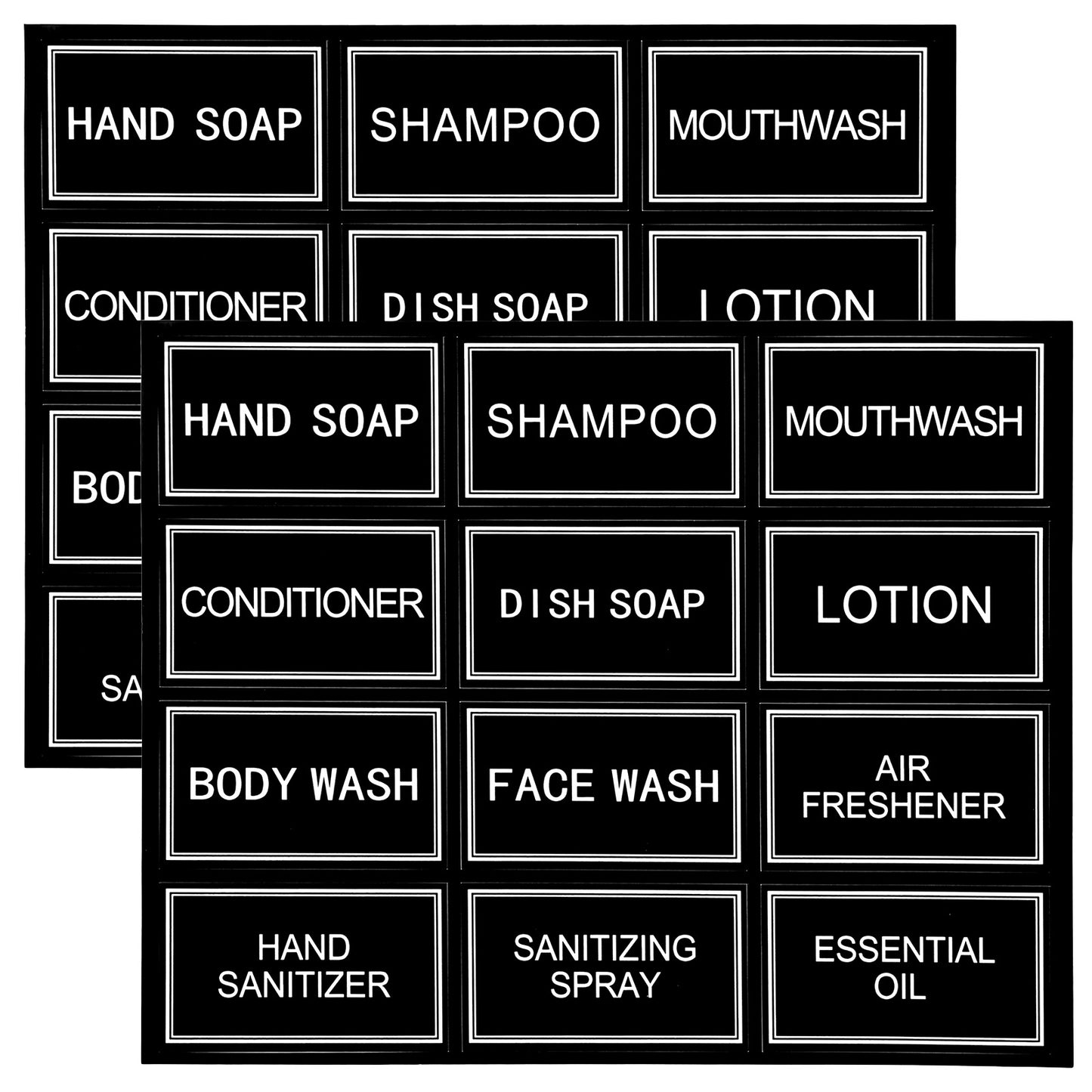36 Pcs Waterproof Soap Labels For Plastic/Glass Bottles Self-Adhesive Minimalist Stickers For Bathroom Hand Soap Dispenser, Removable Cleaning Bottle Labels For Soap Lotion Shampoo Conditioner Black