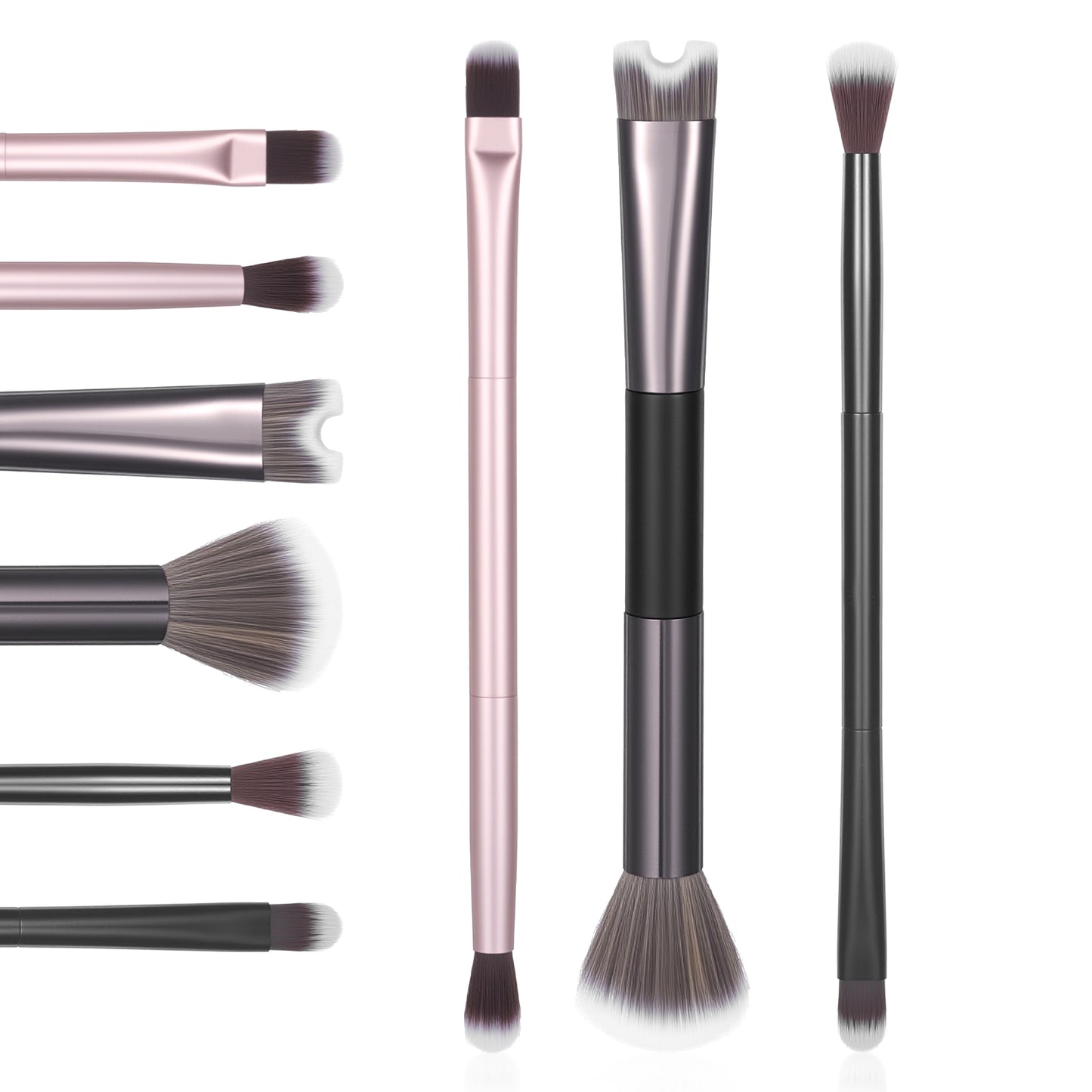 3 Pcs Nose Contour Brushes Kit, 2-in-1 Dual-Ended U-Shaped and Fluffy Brushes for Sculpting, Defining, Shaping Cheekbones Nose Contour