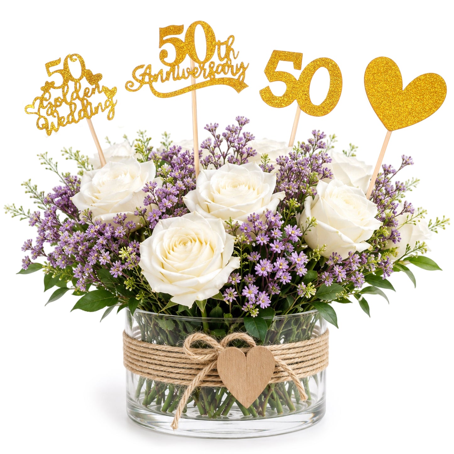 RAHHLIZS 36 PCS Golden Happy 50th Anniversary Cake Toppers