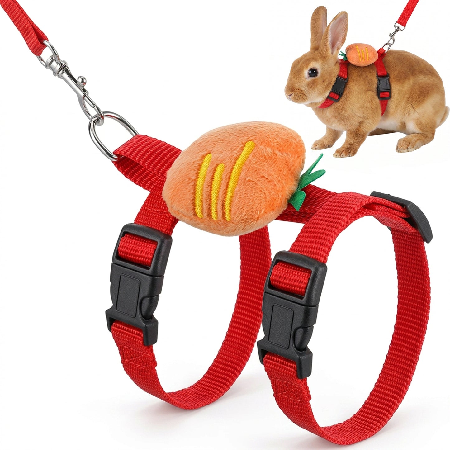 Leash Set Small Pet Cute Vest Harness And Adjustable Bunny Rabbit With Decoration Escape Proof for Bunny Ferret Small Pets (Carrot)