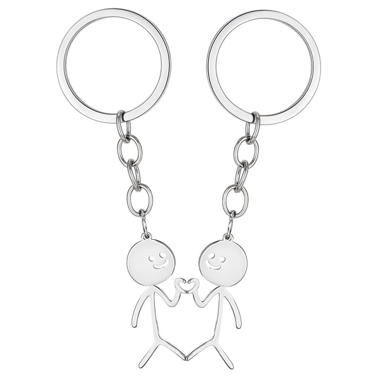 Ymapinc 2Pcs Funny Finger Heart Keychains, Couples Matching Key chain for Men Women Best Friend Doodle Key chains (Stainless Steel Sliver)