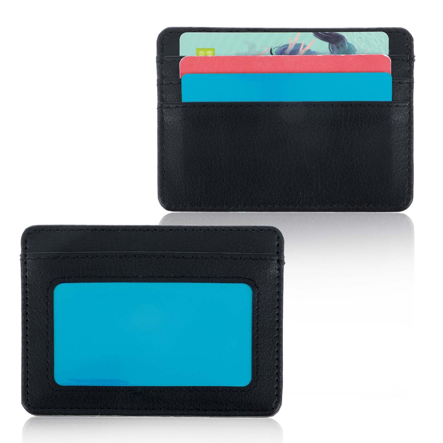 Ouligay 2Pcs Slim Credit Card Holder for Men Women Slim Credit Card Wallet Thin PU Leather RFID Blocking Pocket Mini Small Wallet with ID Window