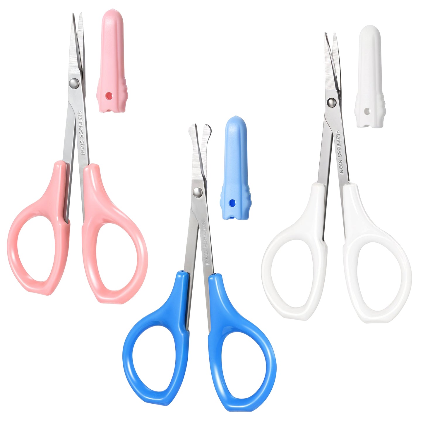 Ouligay 3pcs Small Eyebrow Scissor Set, Eye Brow Scissors Beauty, Professional Stainless Steel Trimming Scissors for Precision Grooming (Blue, Pink, White)