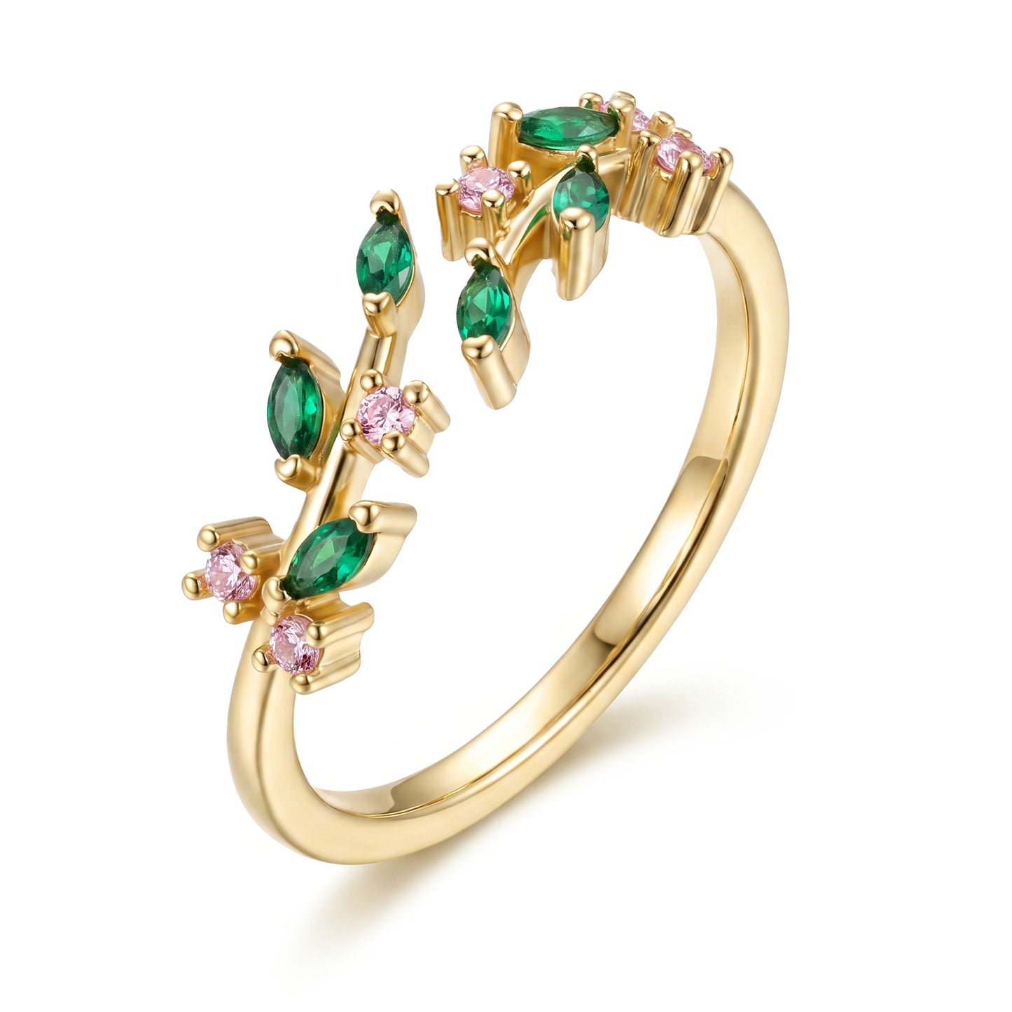 Xinjoduz Dainty Leaf Rings for Women Non Tarnish Gold Green Open Adjustable Cute Ring Stackable Birthday Jewelry Gift for Birthday