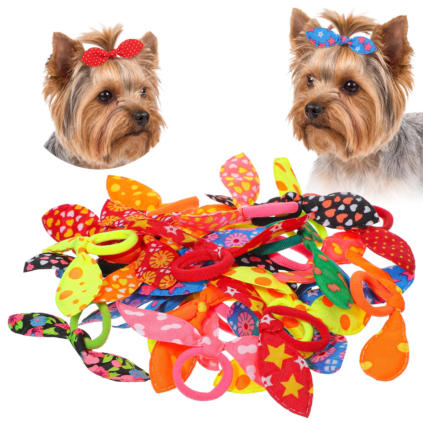 Matwsec 30 Pcs Dog Hair Bows Dog Hair Accessories Set Small Dogs Hairs Ties Rabbit Ear Shape Hairs Bow with Rubber Bands, Multicolor Hairties for Puppy Cute Small Bowknot Bow