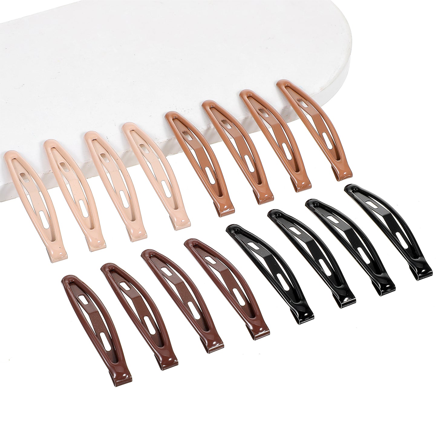 16 Pcs Metal Snap Hair Clips for Women, Non-Slip Hair Barrettes for Thick and Thin, Stylish Hairs Accessories (Black, dark brown, light brown, beige, 2.4 x 0.43 Inches)