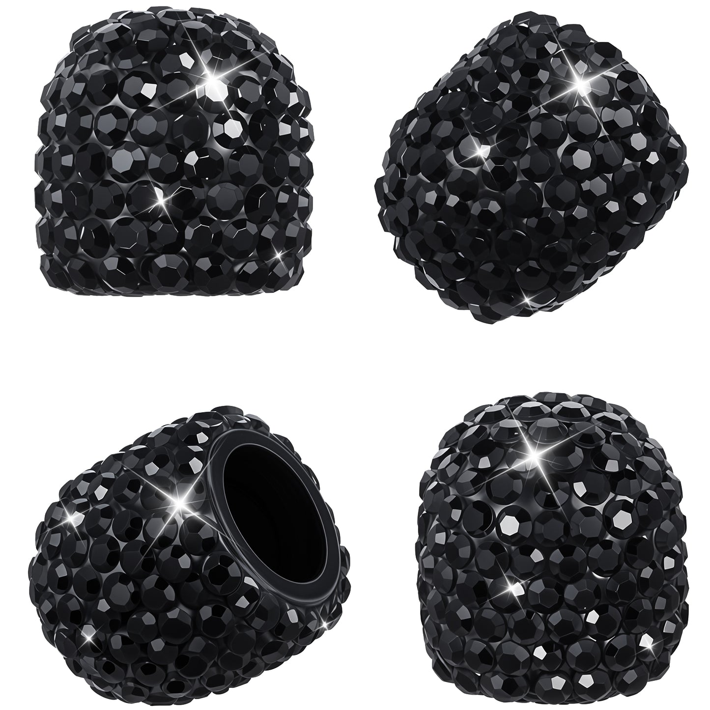 Xinjoduz 4 PCS Valve Stem Caps, Black Sparkling Tire Valve Caps Handmade Rhinestone Stem Air Cap Cover Attractive Dustproof Bling Car Accessories for Trucks Bikes Motorcycles Bicycles
