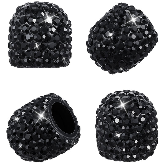 Xinjoduz 4 PCS Valve Stem Caps, Black Sparkling Tire Valve Caps Handmade Rhinestone Stem Air Cap Cover Attractive Dustproof Bling Car Accessories for Trucks Bikes Motorcycles Bicycles