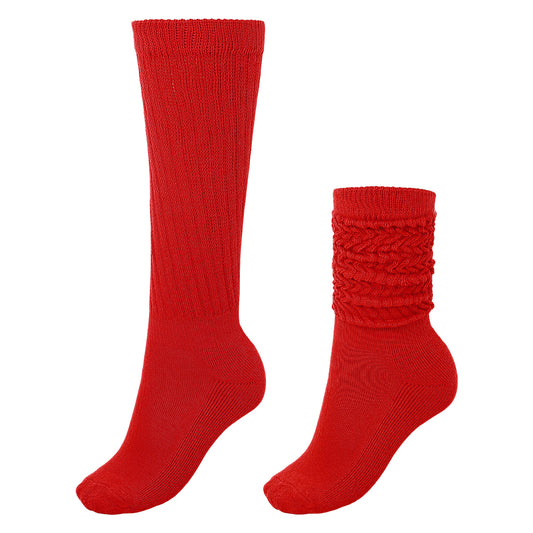 Xindojuz 1 Pair Red Knee High Socks, 7.1"/18cm Long Slouch Slouchy Scrunch Socks for Women Girls(Red,Red)