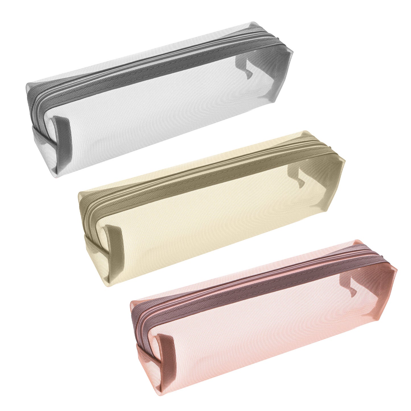 Matwsec 3 Pcs Mesh Makeup Brush Bag Clear Mesh Pouch with Zipper Portable Small Makeup Bag Travel Zipper Make up Brush Pouch Triangular Cosmetic Bags for Home Office Travel Accessories Organizer