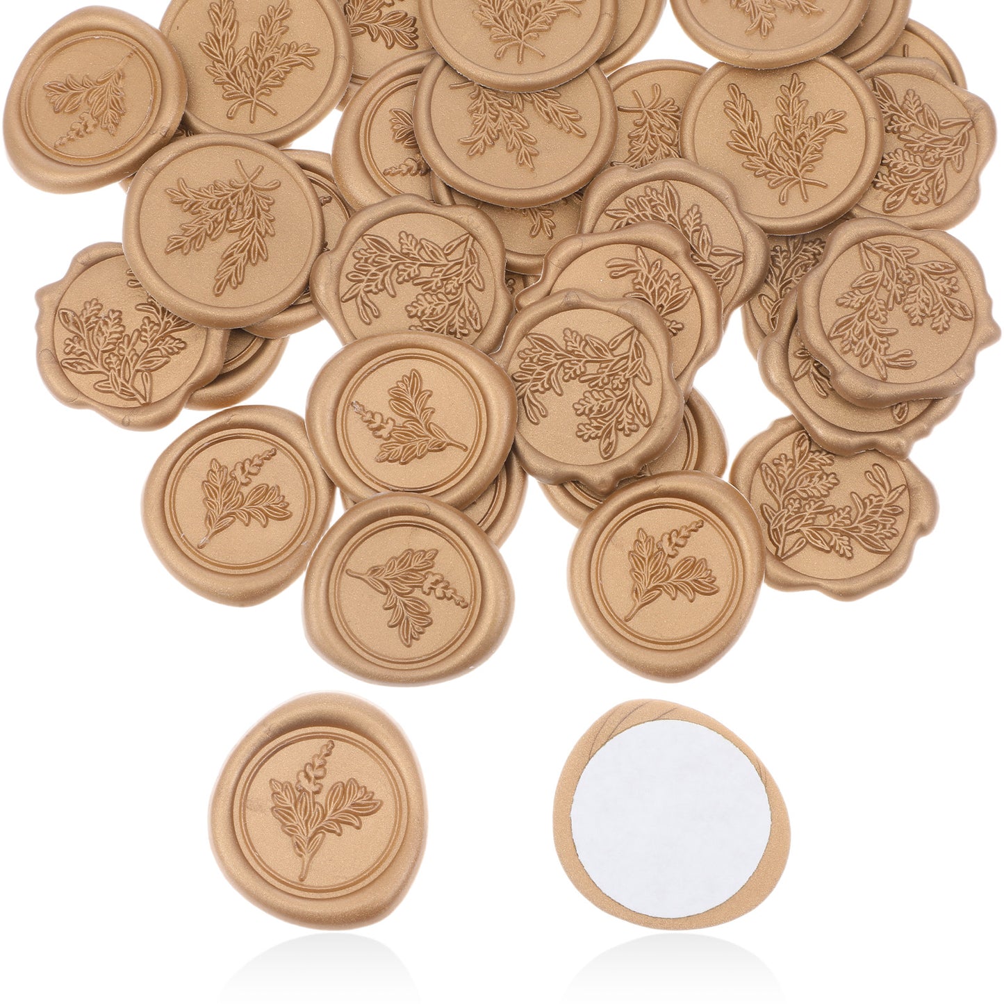 Nogeqi 30 Pcs Antique Gold Wax Seal Stickers, Eucalyptus Wax Stamp Stickers, Adhesive Envelope Sticker Seals Vintage Elegant for Invitation Envelope Wedding Christmas Wrapping