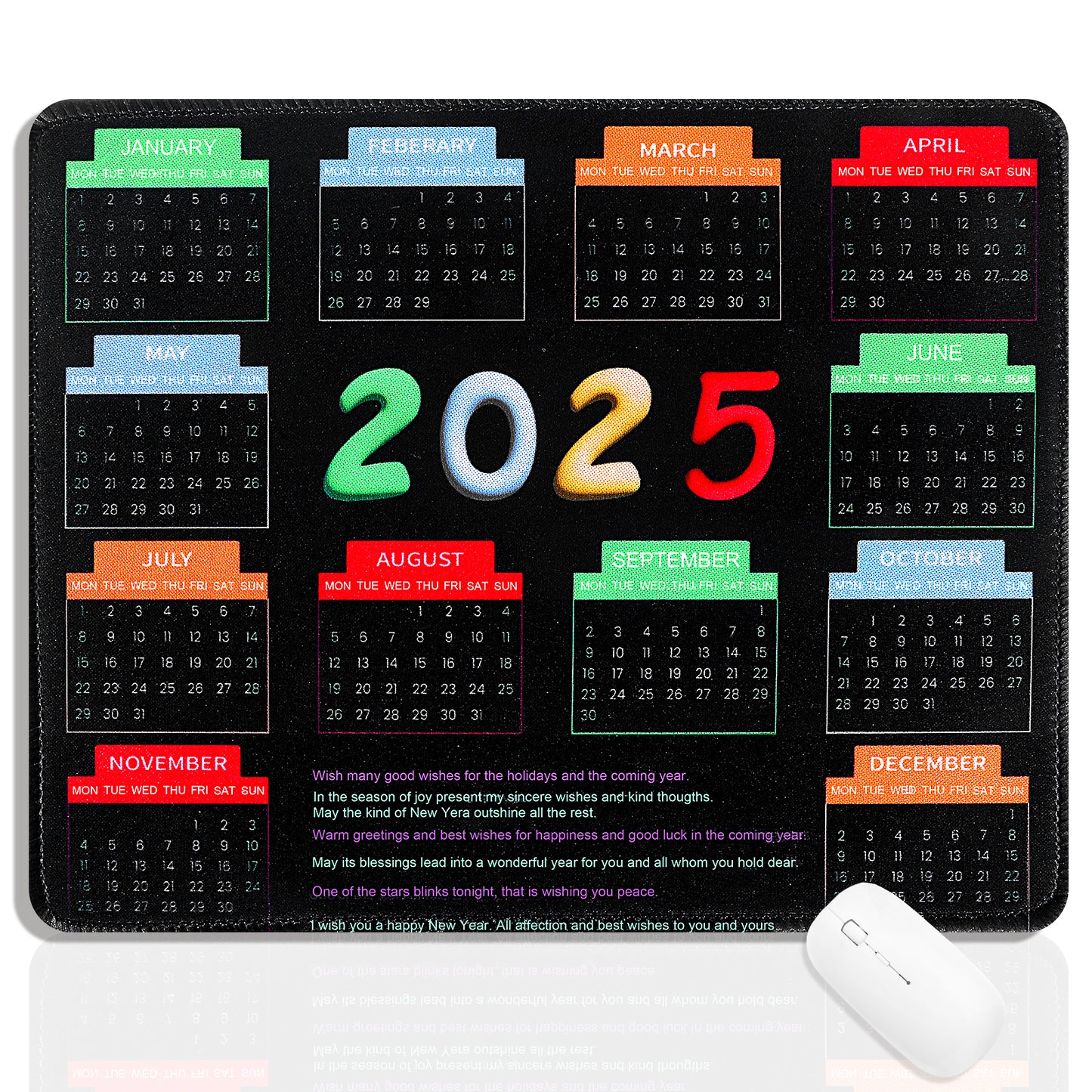 Tyqour Square Mouse Pad, 2025 Mouse Pad Calendar, Waterproof Computer Mousepad For Desk, Anti-Slip Keyboard Mat With Stitched Edges, Employee Appreciation Gift For Computers Laptop Office Home