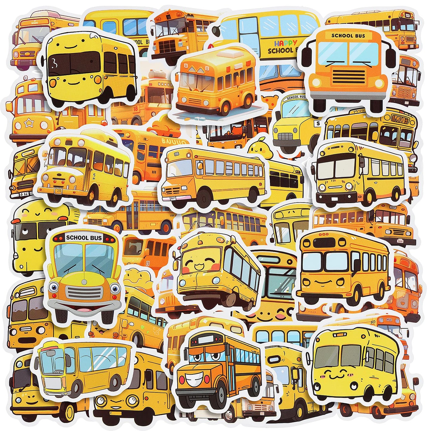 100PCS School Bus Stickers Waterproof Yellow School Bus Decorations, Cute Cartoon Transportation Decals for Kids' Laptops Bottles Notebooks and School Classroom Students DIY Art Decor Crafts(Yellow)