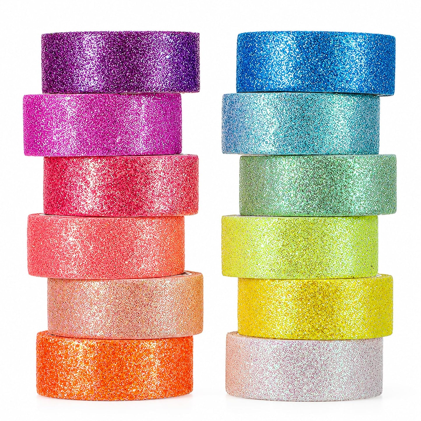 Chsoejuf 12 Rolls Glitter Washi Tape 15mm Paper Holographic DIY 12 Colors