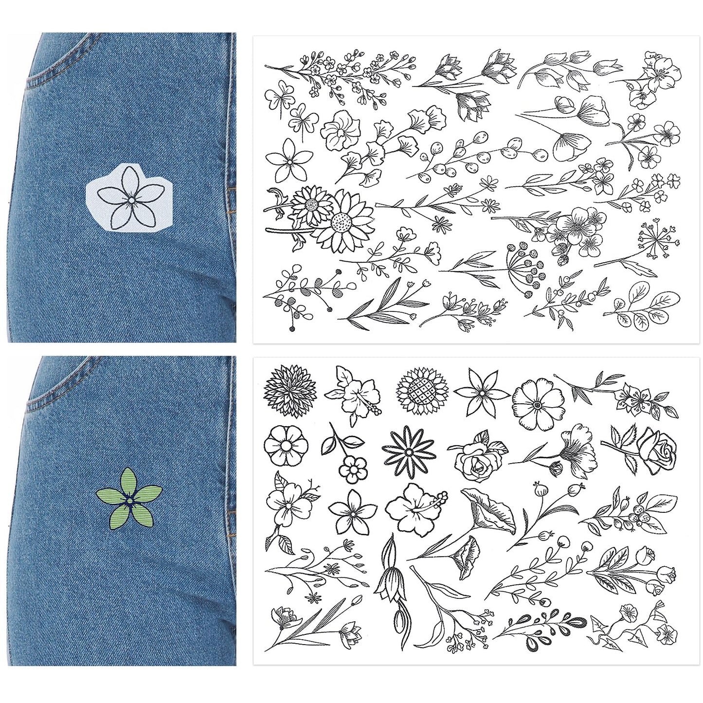 Tyqour 51 Pcs Embroidery Patterns Water Soluble (2sheets) Embroidery Stick and Stitch Embroidery Paper Wash Away, Embroidery Transfer Paper, Water Soluble Embroidery Paper for Hand Sewing