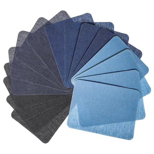 16PCS Iron on Patches for Jeans 4.9×3.7 Black Blue Fabric Patch Repair Kit, Mending Cotton Jean Patches Iron on Inside Thigh for Clothes, Pants, Bags Hole Repairing and Decoration