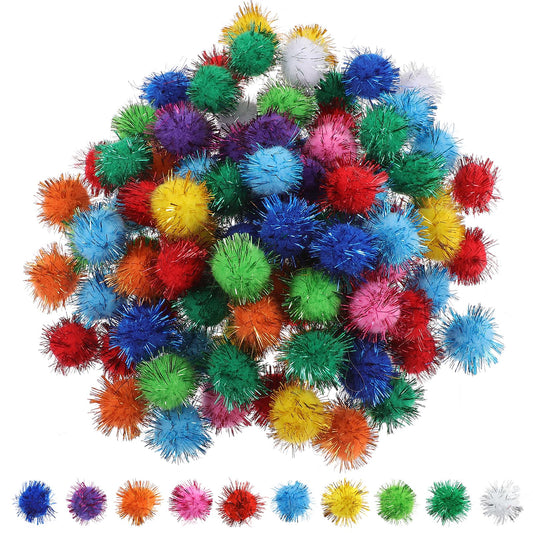 Xindojuz 100 PCS Craft Pom Pom Balls, Glitter Colored Cotton Fuzzy Pompom Puff Balls Soft Fluffy Small Pom Poms Bulk for Crafts DIY Art Creative Craft Home Decorations(0.98 inches/2.5 cm)