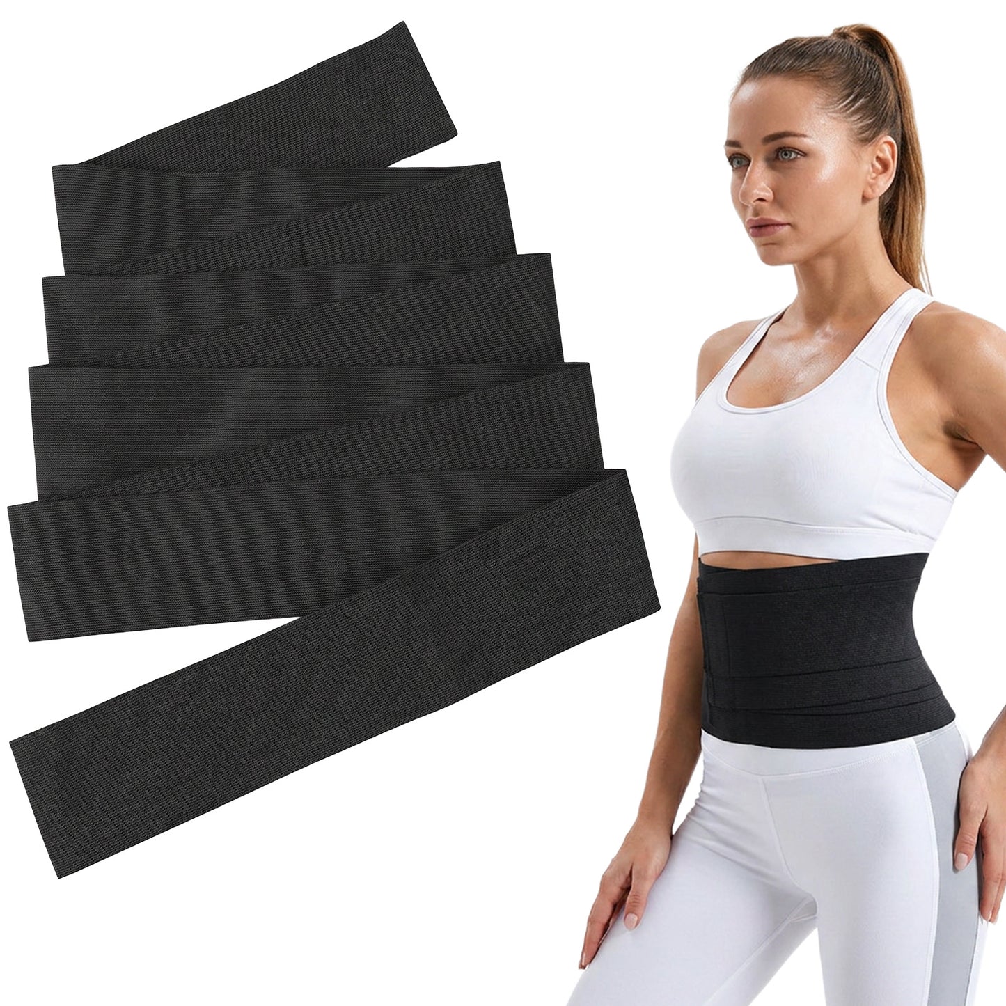 Mabor Waist Trainer for Women Belly Fat, Postpartum Belly Wrap for Tummy Control, Bandage Wrap Waist Trainer for Lower Fat Black