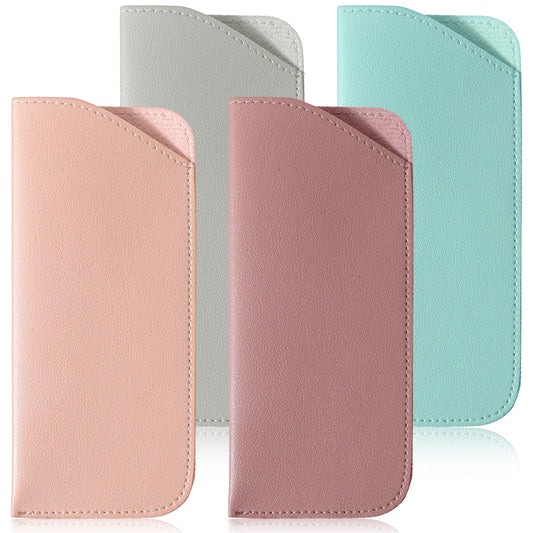 Xinjoduz 4 Pack Leather Glasses Case Eye Glasses Case Soft Glass Cases for Eyeglasses Women Sunglasses Case Soft Portable PU Leather Glasses Pouch Leather Open Cases for Glasses for Women Men Kids