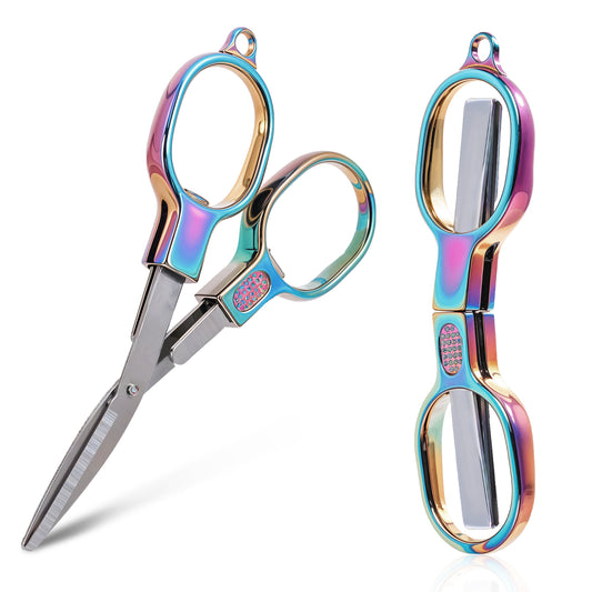 Ymapinc 2PCS Folding Scissors,Travel Scissors TSA Approved,Mini Scissors are Easy to Carry,Stainless Steel Retractable Small Scissors for Home Office Outdoor,Vintage Foldable Scissors