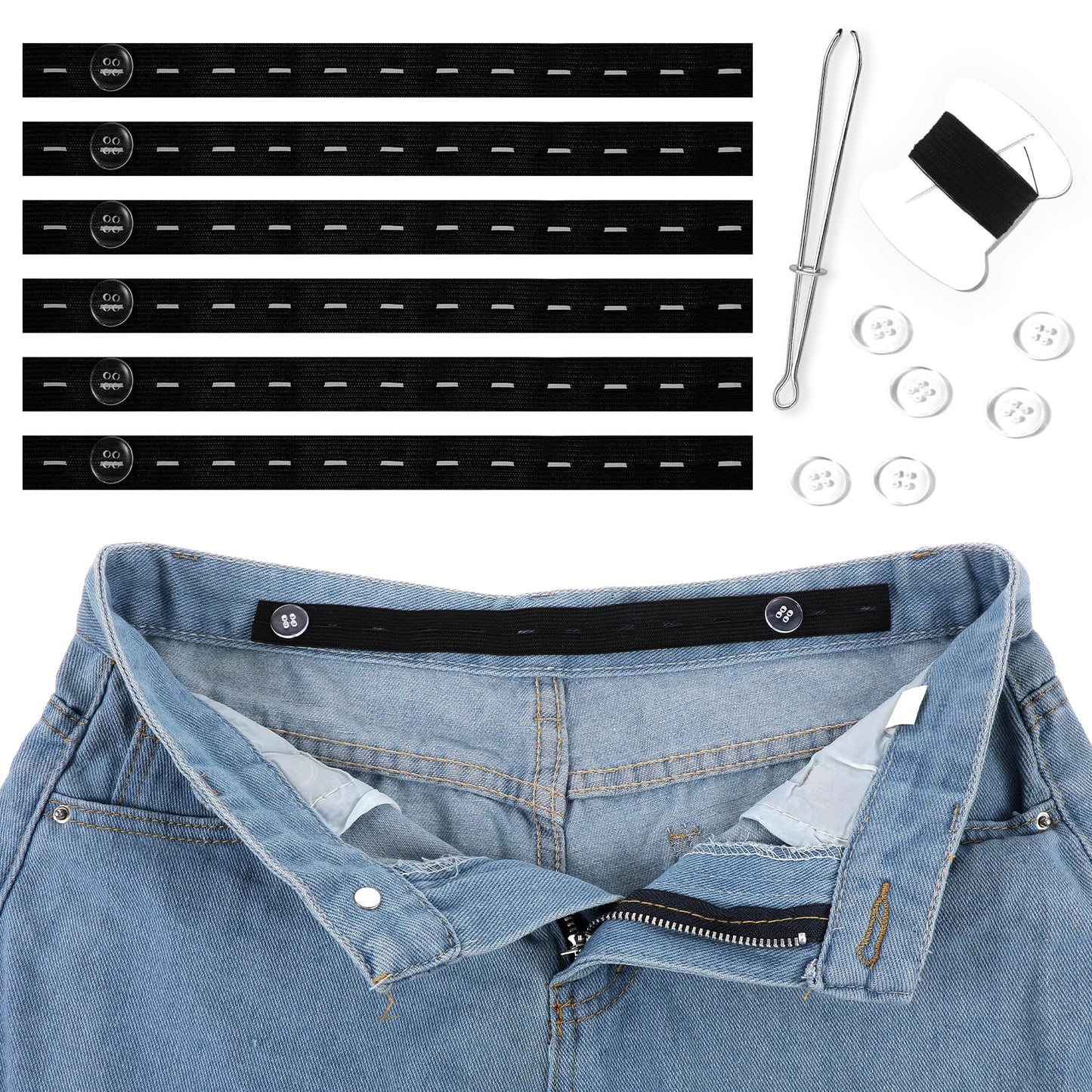 Bremorou 6 PCS Adjuster Waist Tightener for Pants Women (Black)